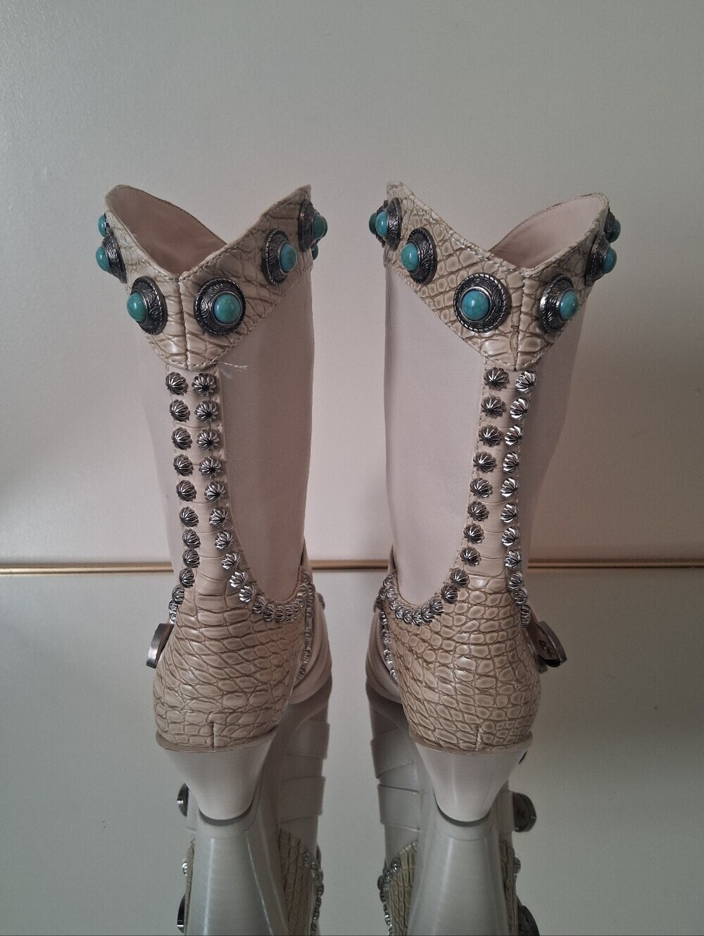 Azalea Wang Balmoral studded western boots with buckles in beige Size 7 - Picture 7 of 13